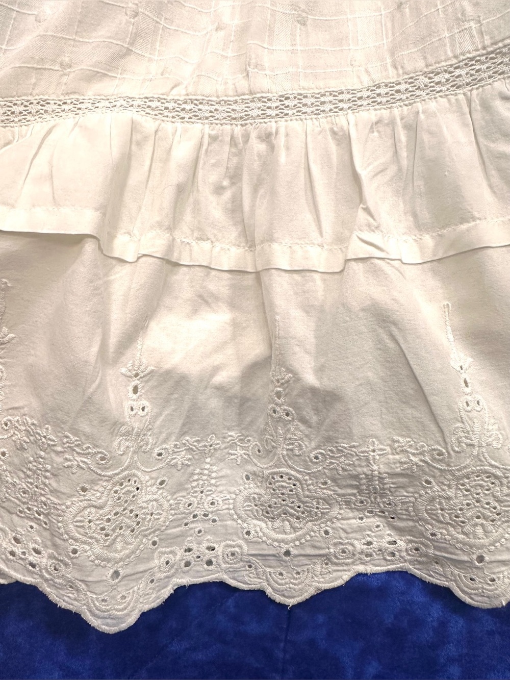 Ivory White Eyelet Lace Maxi Skirt Womens 10 Cottagecore Boho Tiered Long Cotton - Picture 5 of 12